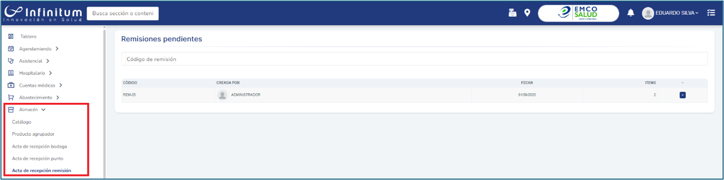 Ruta Acta de recepción remisión