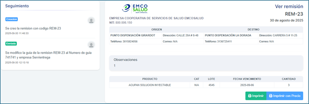 Ver detalle remisión Alistamiento