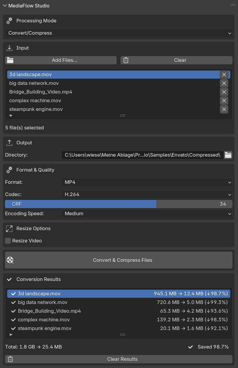 MediaFlowStudio Compression Panel Interface