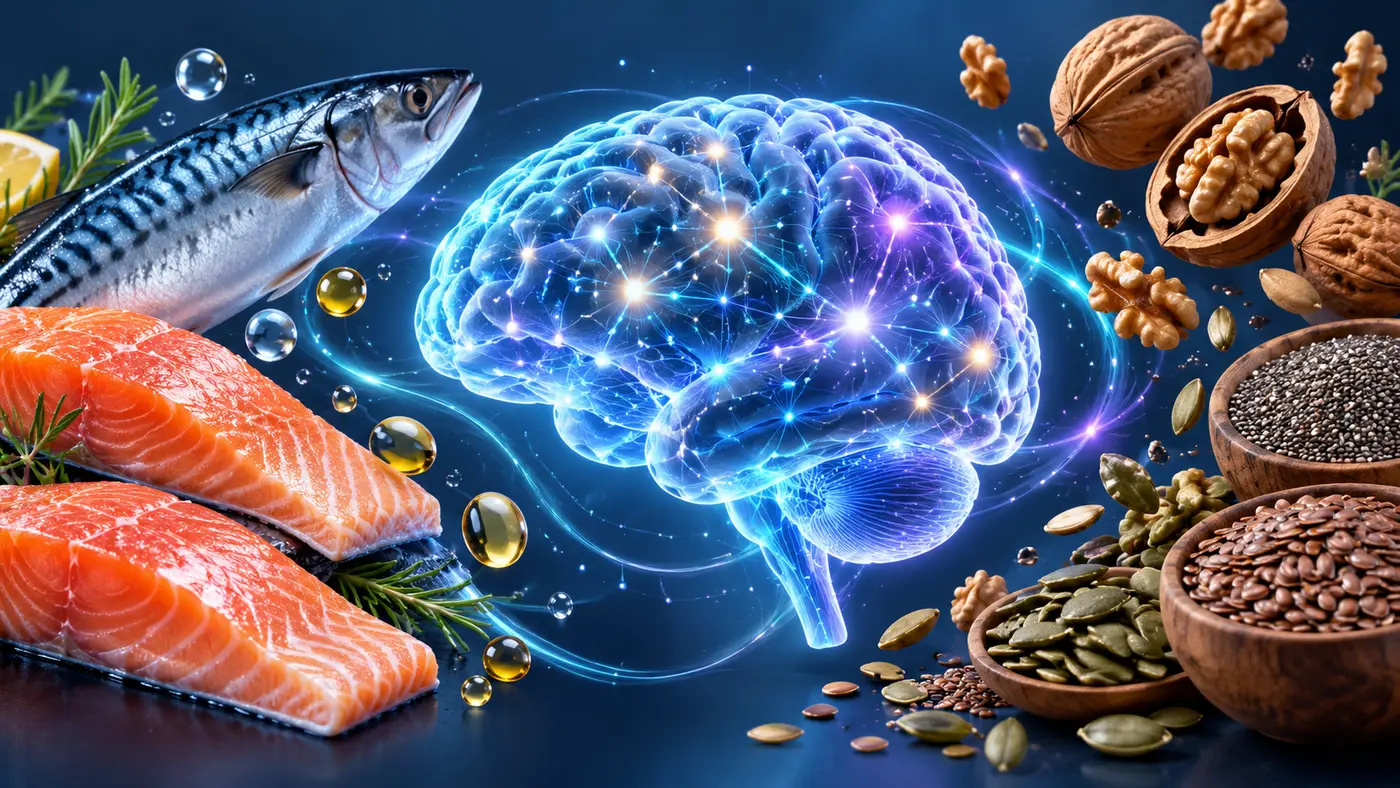 Ilustrasi sumber Omega-3 dan nutrisi minda