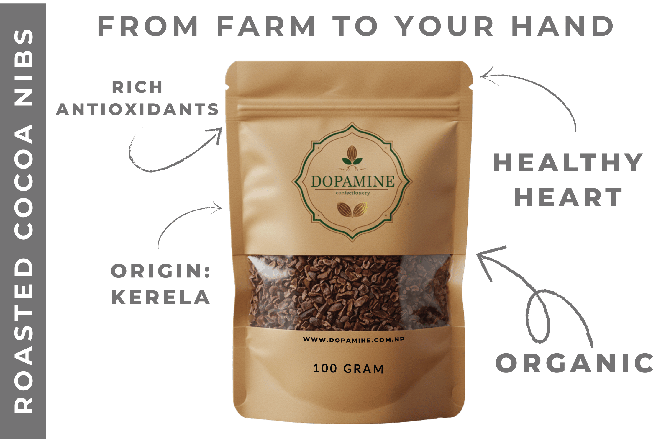 Photo of DOPAMINE - 100gm Roasted Cocoa Beans- (Origin: Kerala)