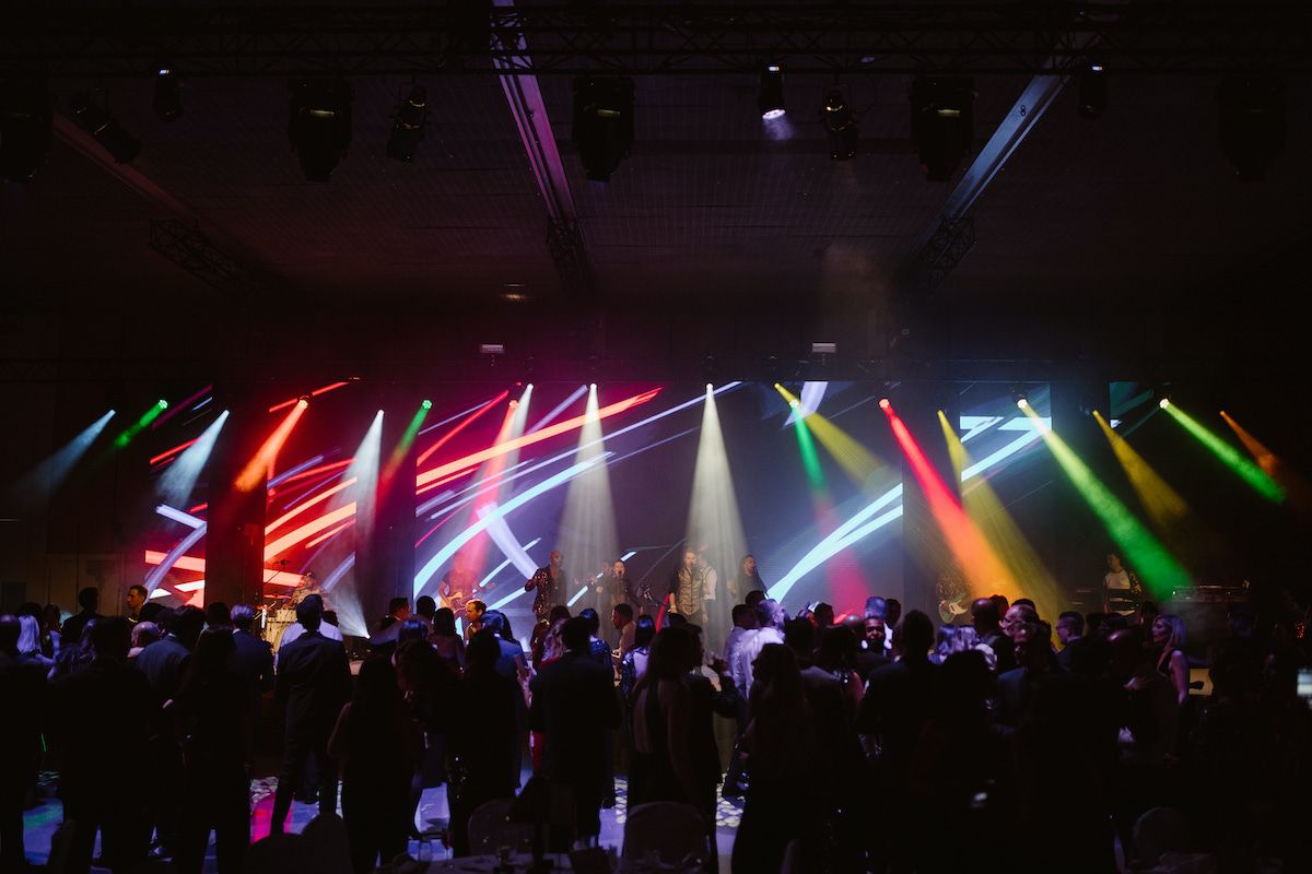 Jam Hot showband live on stage with multicoloured lighting