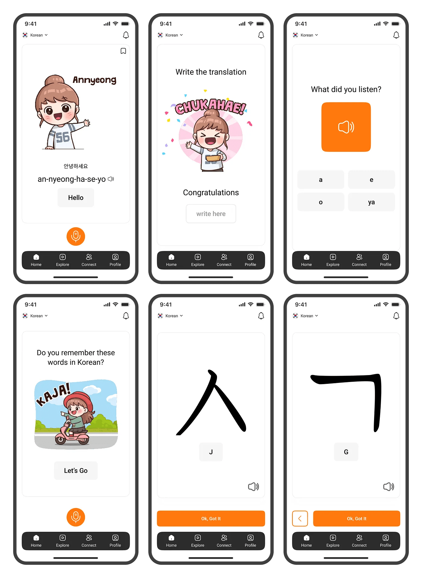 Six redesigned learning screens