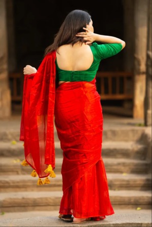 Chavvi  Red Cotton  Saree - View 3