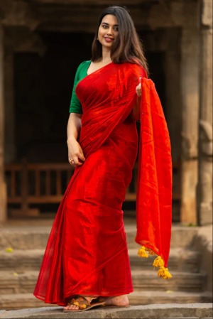 Chavvi  Red Cotton  Saree - View 2