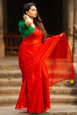 Chavvi  Red Cotton  Saree - View 5