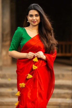 Chavvi  Red Cotton  Saree - View 4