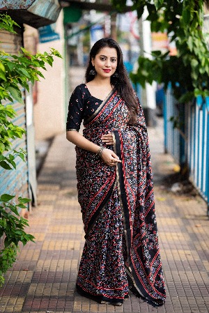 Ajrakh Print Cotton Saree - Cotton Sarees