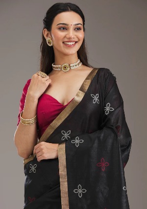 Black Zariwork Tissue Saree - View 2