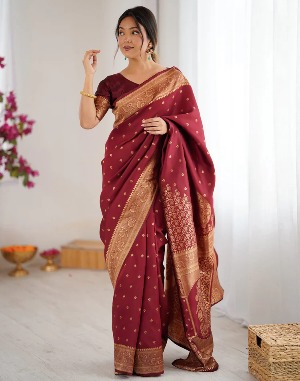 Purple Silk Woven Banarasi Saree - View 2