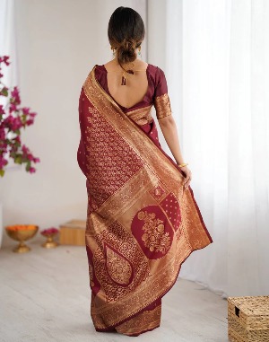 Purple Silk Woven Banarasi Saree - View 3