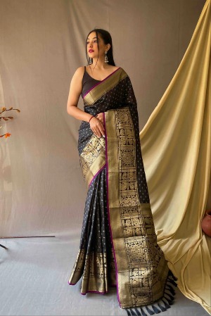 Black Zari Weaving Banarasi Silk Saree - banarasi saree