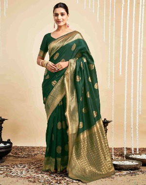 Green Silk Woven Banarasi Saree - View 3