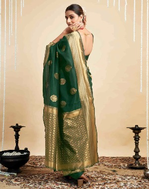 Green Silk Woven Banarasi Saree - View 6