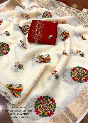 Worli embroidery linen saree. - View 3