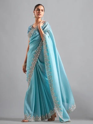 chiffon saree in sky blue