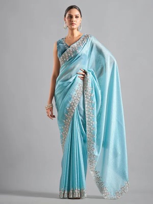 chiffon saree in sky blue - View 2