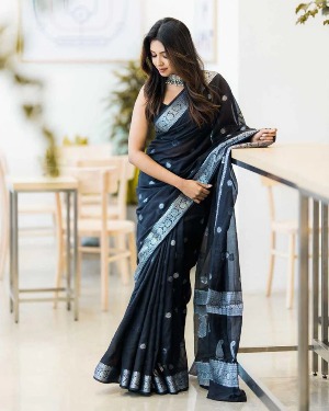 Black Color Soft Cotton Saree - Cotton Sarees