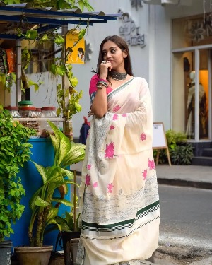 Modern Digital Print Linen Saree - View 3