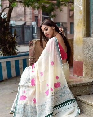 Modern Digital Print Linen Saree - View 4