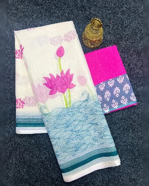 Modern Digital Print Linen Saree - View 6