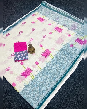 Modern Digital Print Linen Saree - View 5