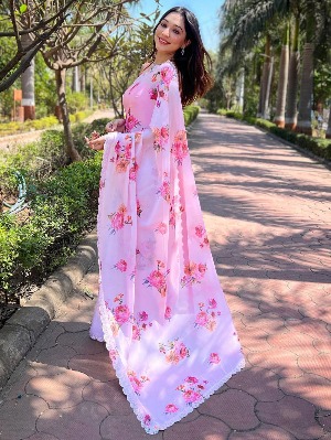 Yellow Pure Satin Georgette with Zircon Swarovski Border Saree - View 3