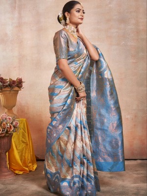 Classy Sky Traditional Silk Blend Kanjeevaram - View 3