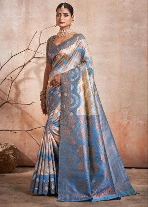 Classy Sky Traditional Silk Blend Kanjeevaram - View 2