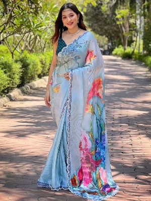 Floral Print Saree - View 3