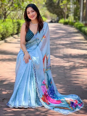 Floral Print Saree - View 4