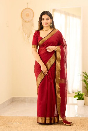 Royal Maroon Maheshwari Silk - View 4