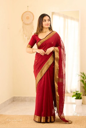 Royal Maroon Maheshwari Silk - View 2
