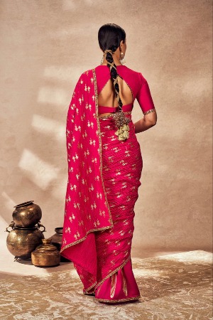 Pink Whispering Lily Crush Saree - View 4