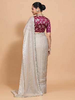 Silver Grey Tissue Saree - View 2