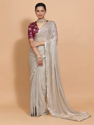 Silver Grey Tissue Saree - View 6