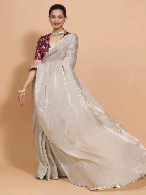 Silver Grey Tissue Saree - View 4