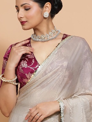 Silver Grey Tissue Saree - View 3