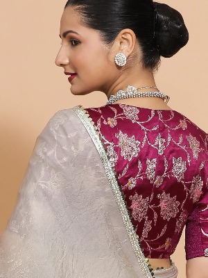 Silver Grey Tissue Saree - View 5