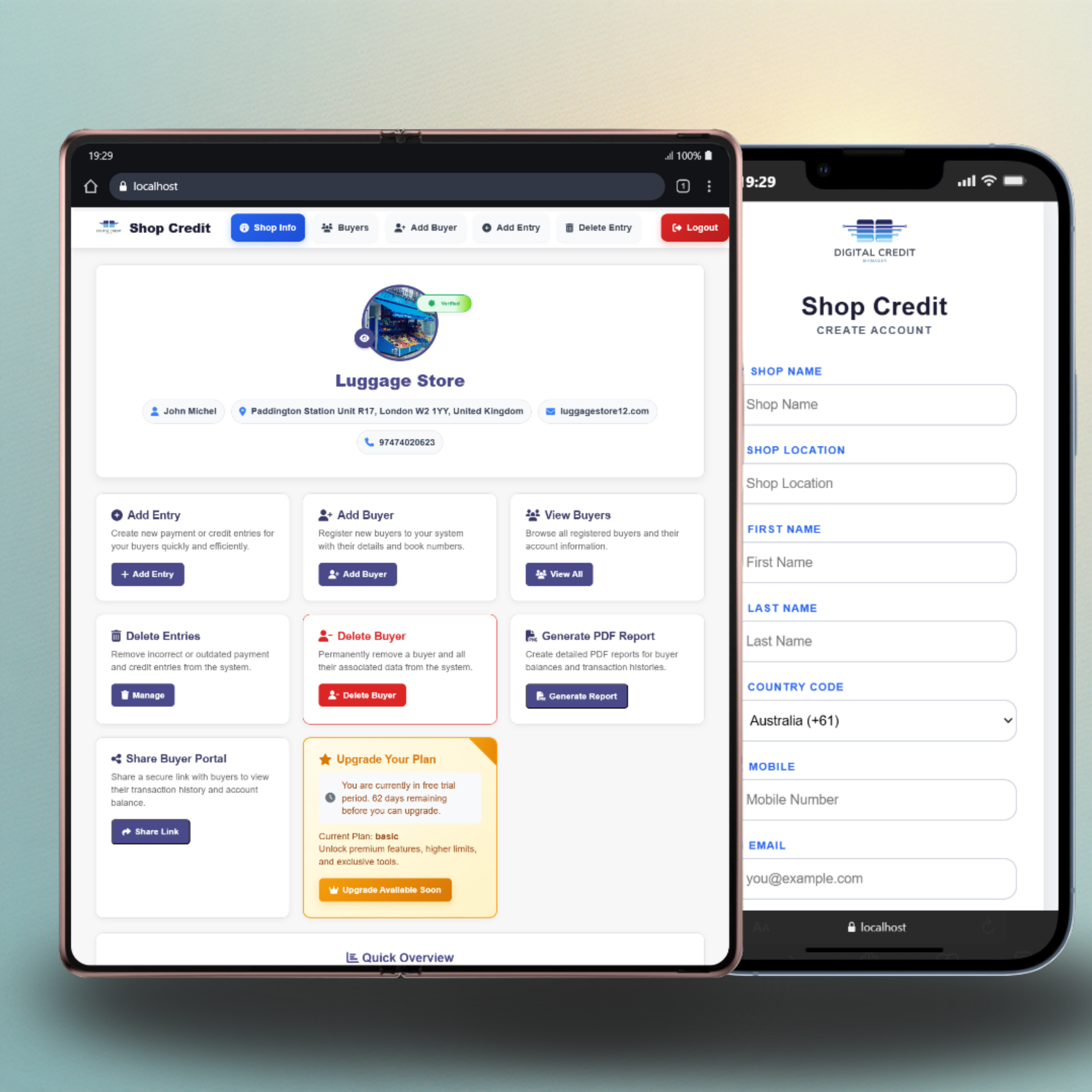 Shop owner registering shop with name, owner, Gmail, and location