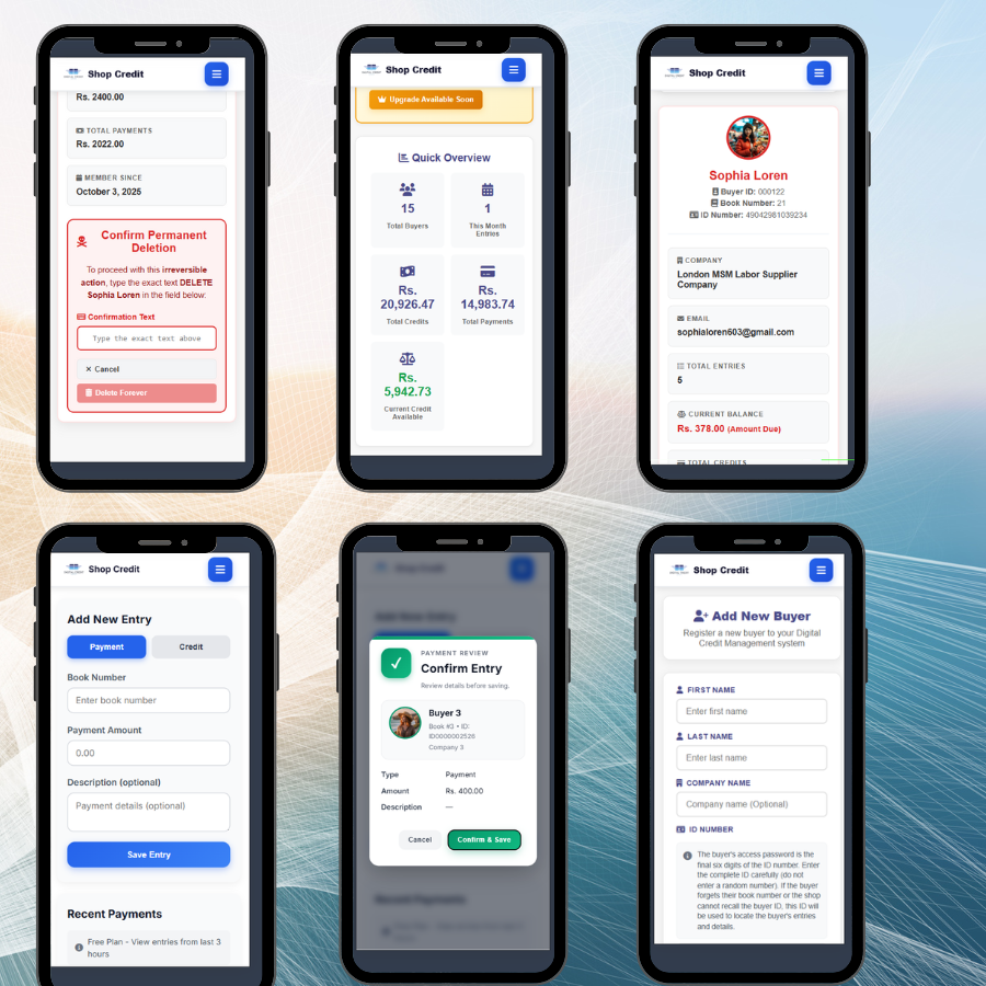 Shop owner adding credits and payments with instant notifications