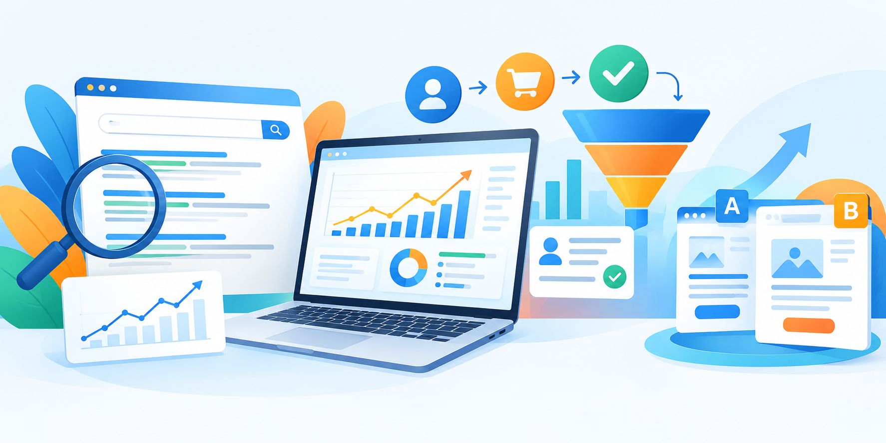 Measuring Website Growth Through Search Visibility, Conversion Events, and Landing-Page Tests