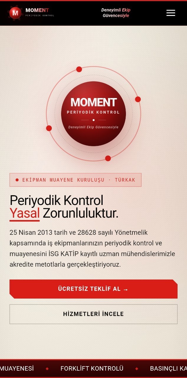 Moment Periyodik Kontrol mobil uyumlu web sitesi görünümü — NA Web Tasarım