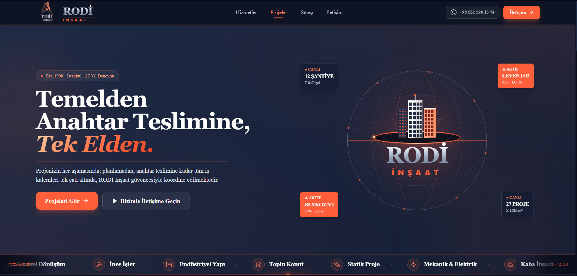 Rodi İnşaat masaüstü web sitesi tasarımı — NA Web Tasarım İstanbul