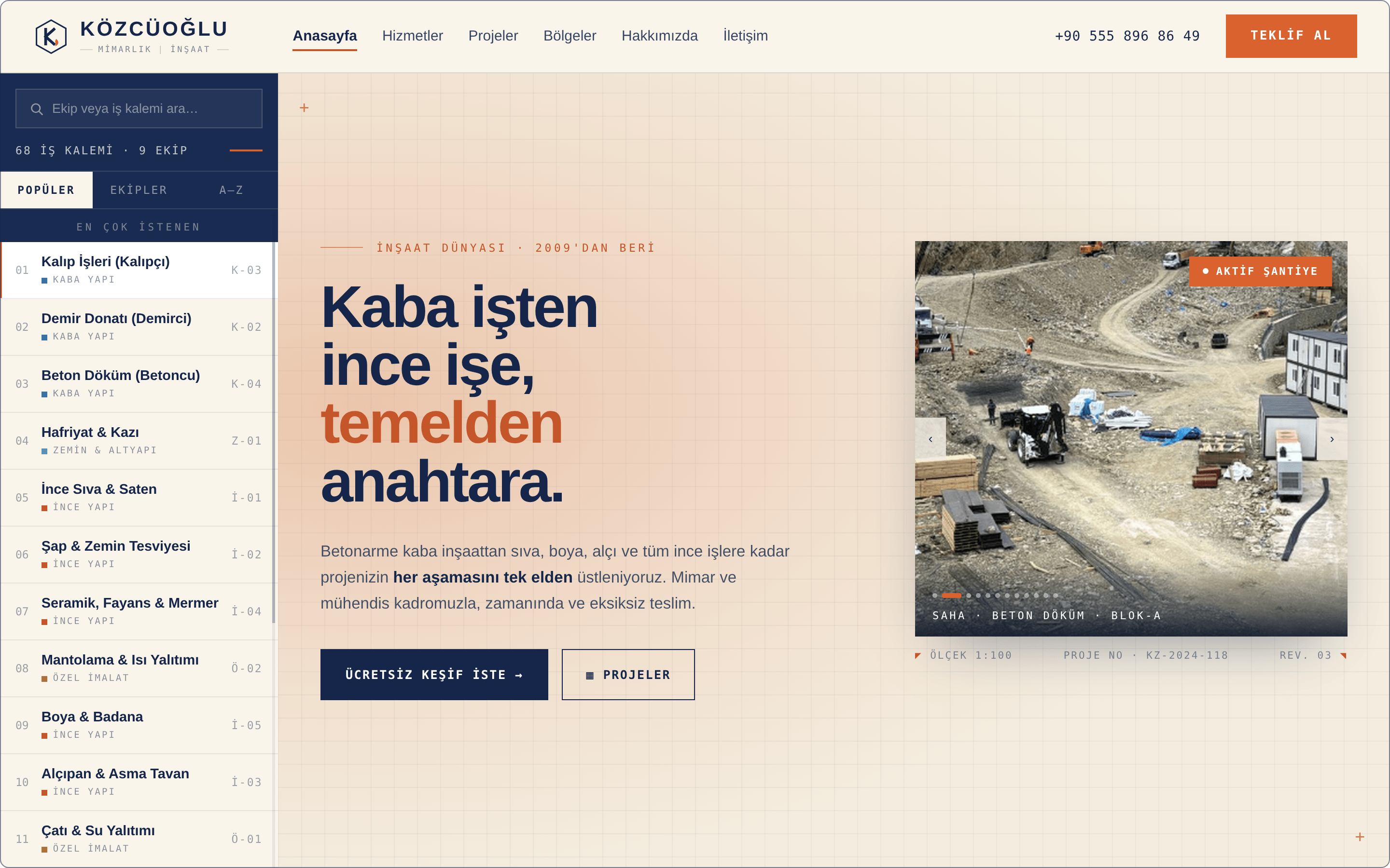 Közcüoğlu Mimarlık İnşaat web sitesi tasarımı