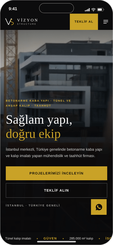 Vizyon Structure mobil görünümü