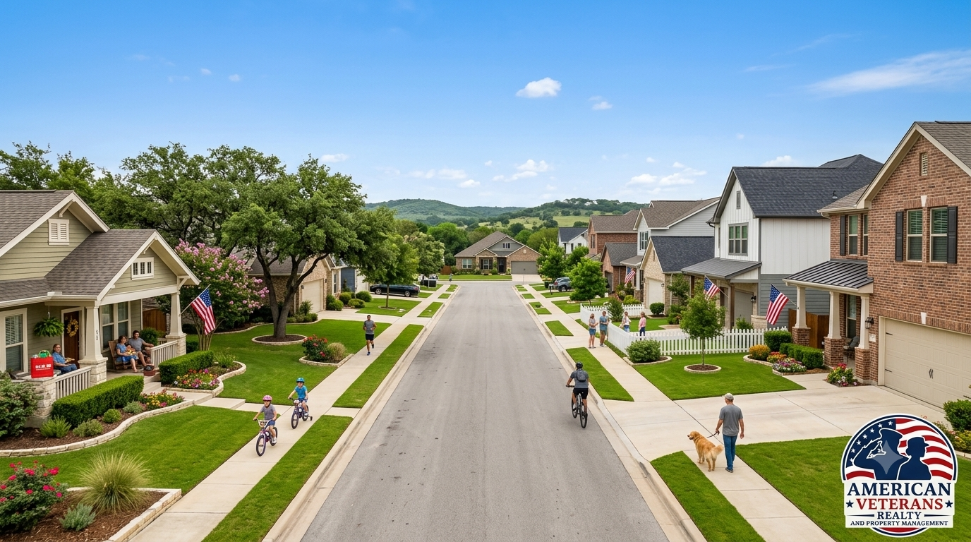 Established residential street in the South Temple neighborhood of Temple, TX