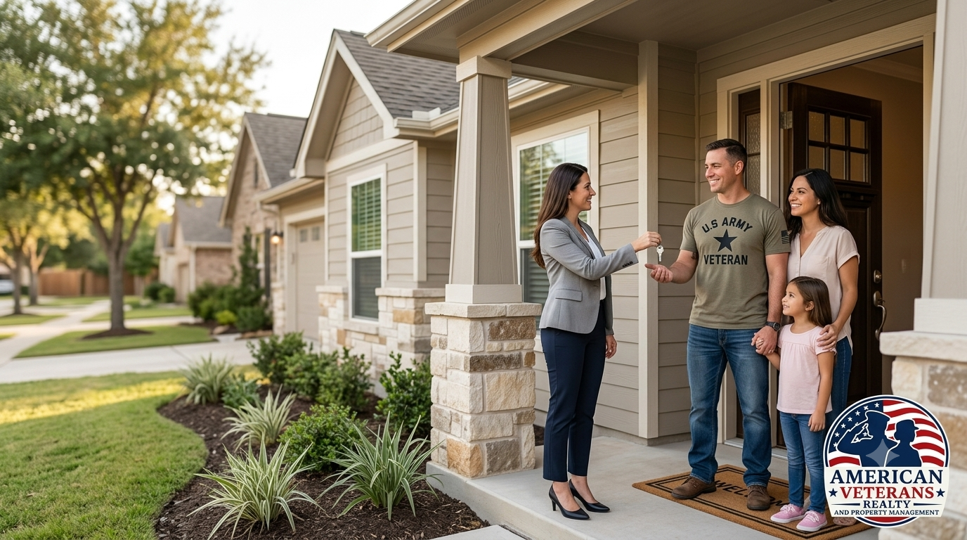 Veteran family getting keys to their new home after using VA loan benefits