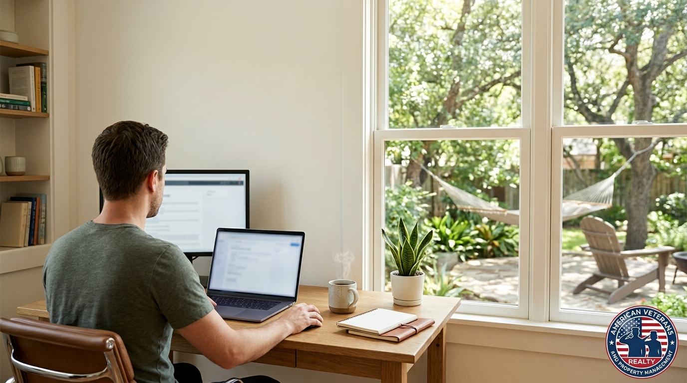 Remote worker in Austin Texas coffee shop with laptop working from home relocation guide