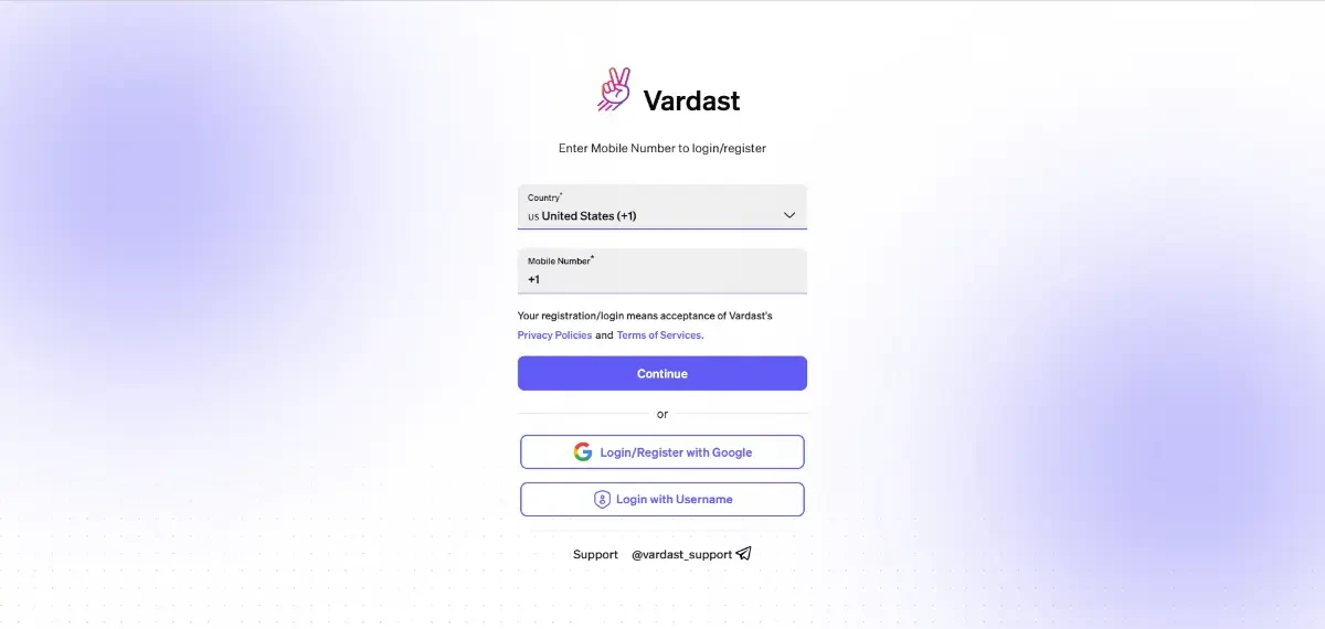 vardast platform login page